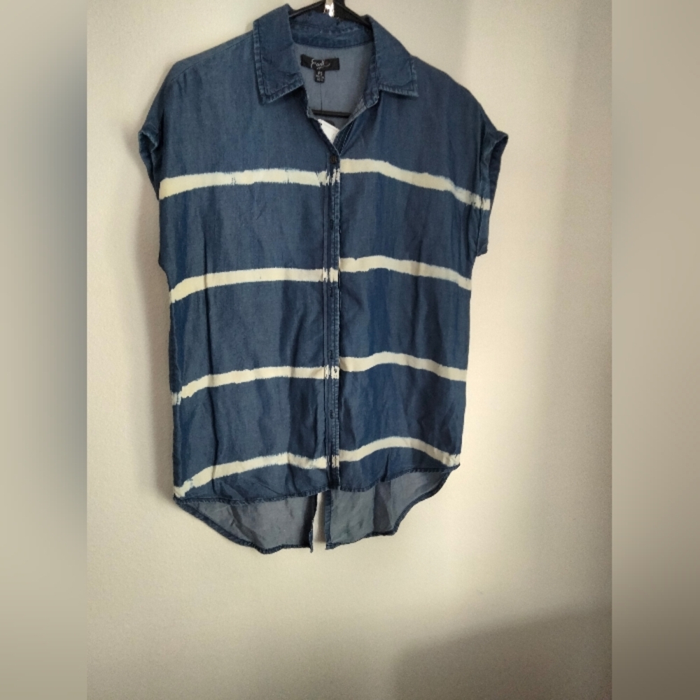 Earl Jean Shirt Women SP Blue & White Striped Button-Up Western Cowgirl Casual